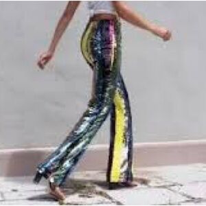 Forever 21 Multicolor Sequin Flare Pants hippie concert size XS